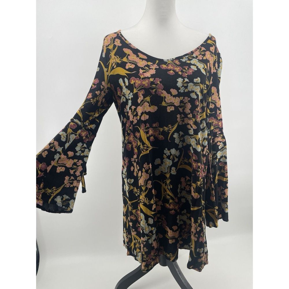 Mini Dress Women's Medium Bell Sleeve Shift Whimsigoth Floral Boho Fairy Bell